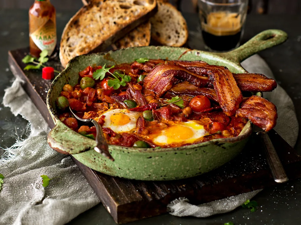Fred’s eggy beans and bacon