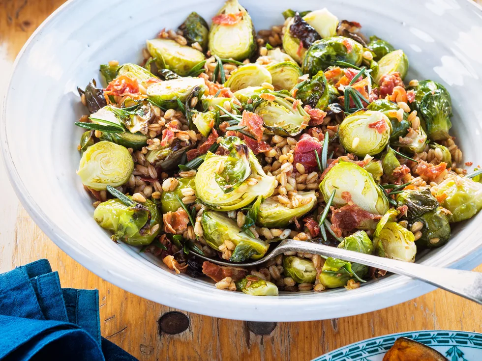 Brussels sprouts with farro, prosciutto and rosemary
