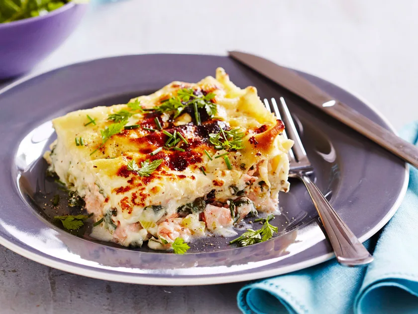 Creamy salmon and spinach lasagne