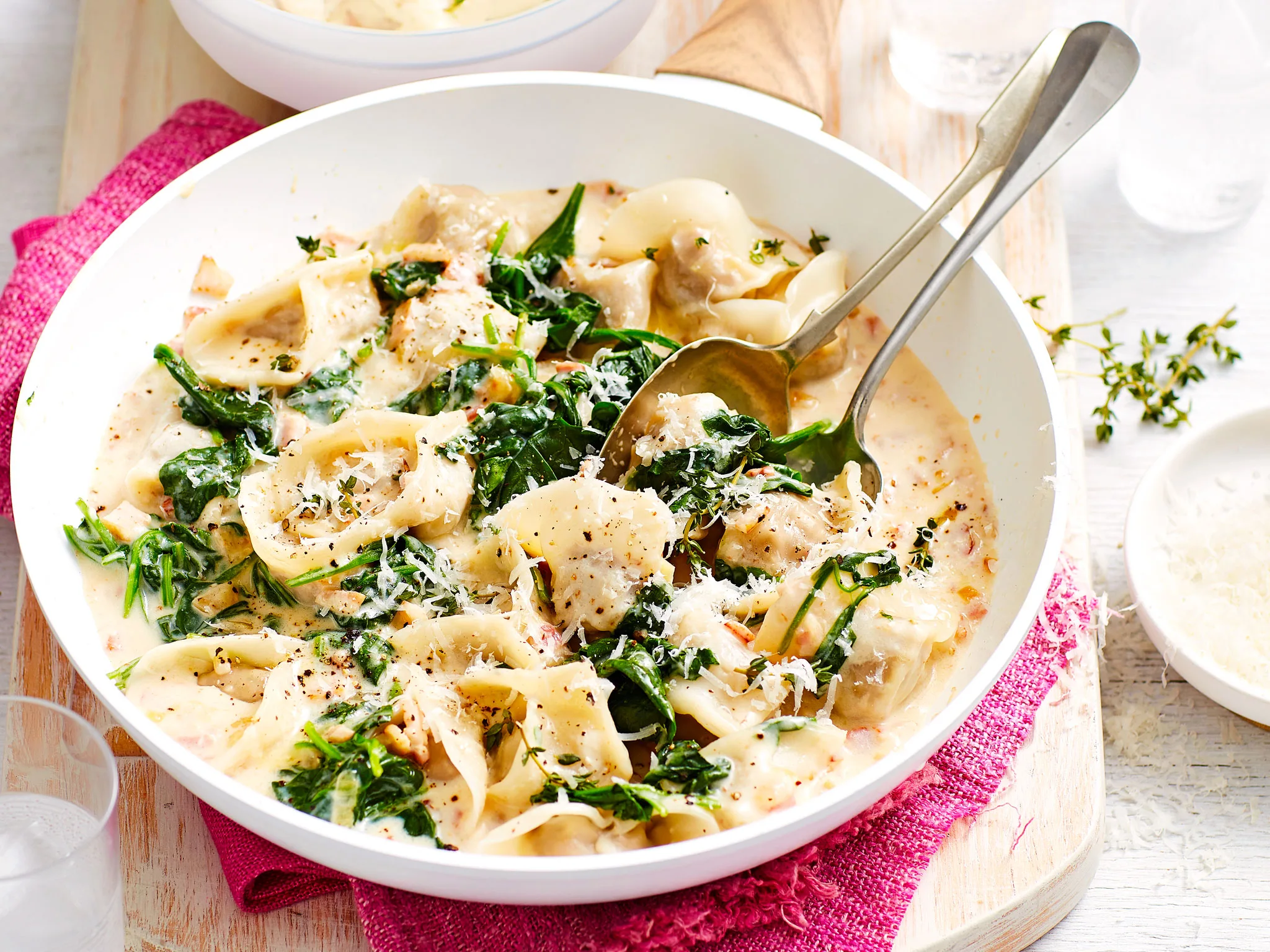 Tortellini with creamy bacon sauce