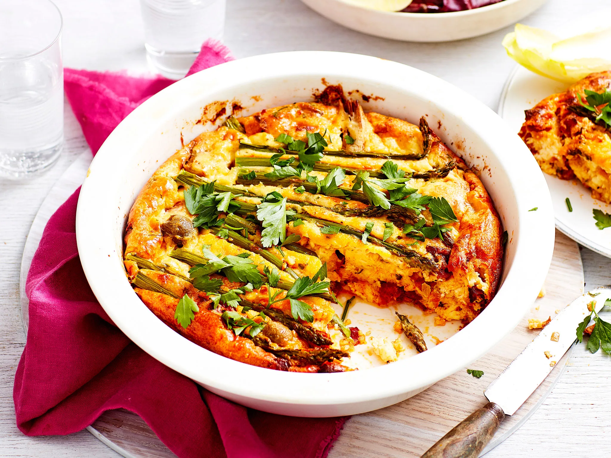 Crustless quiche with chorizo, feta and antipasto veges