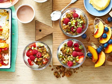 Mixed berry and yoghurt muesli parfait