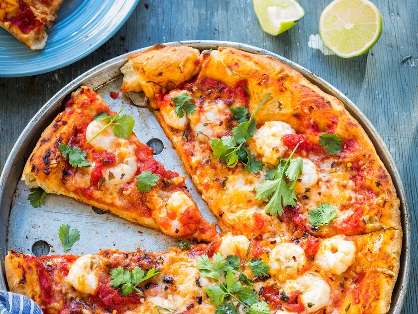 Prawn and sweet chilli pizza