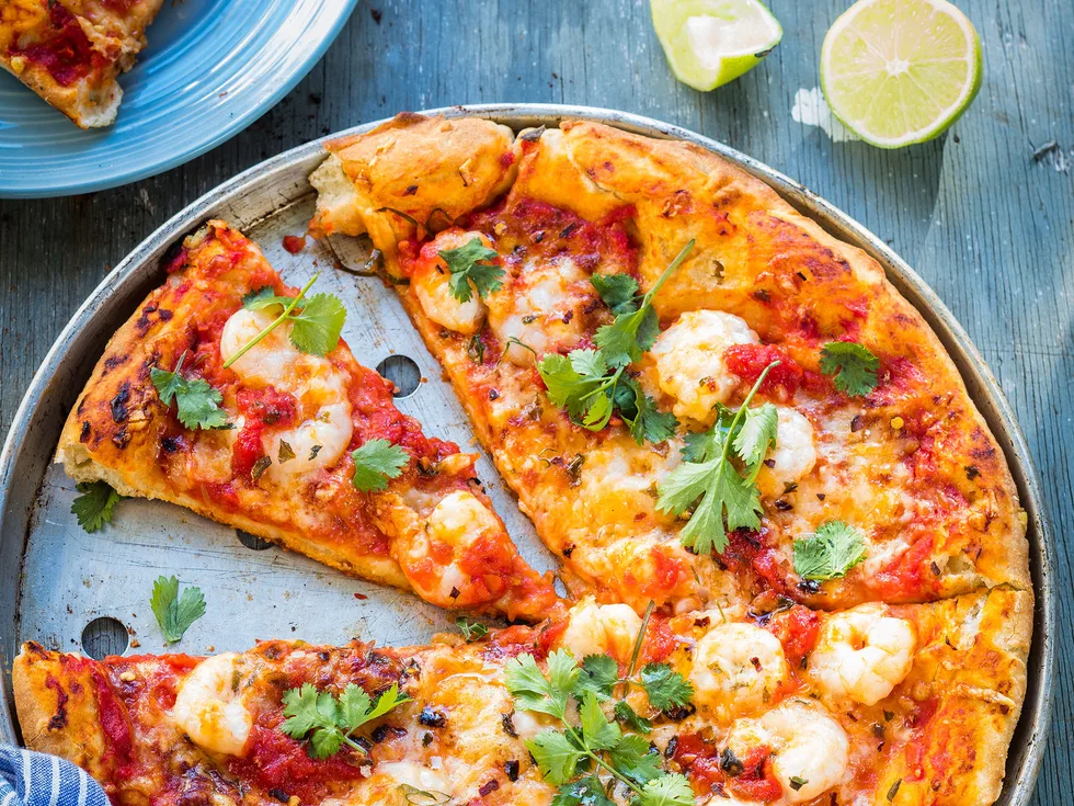 Prawn and sweet chilli pizza