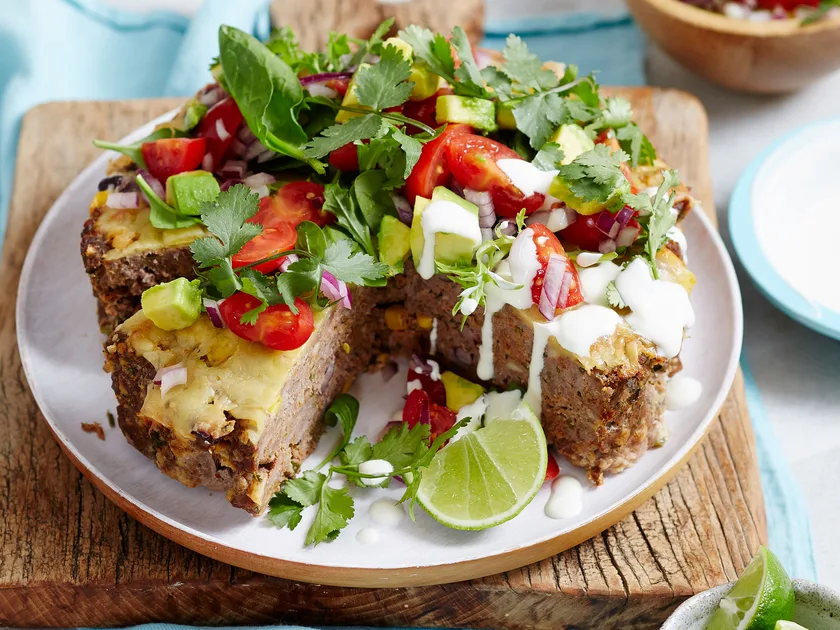 Mexican beef mince meatloaf pie with tomato salsa