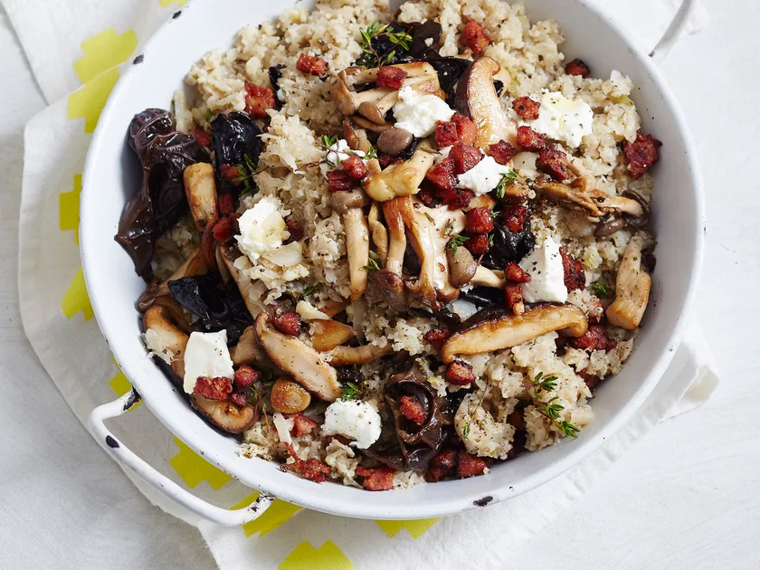 Low carb cauliflower rice risotto with mushrooms