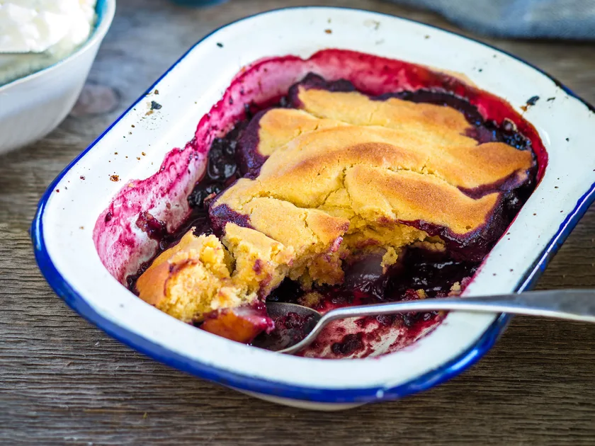 Gluten-free boysenberry and pear pudding