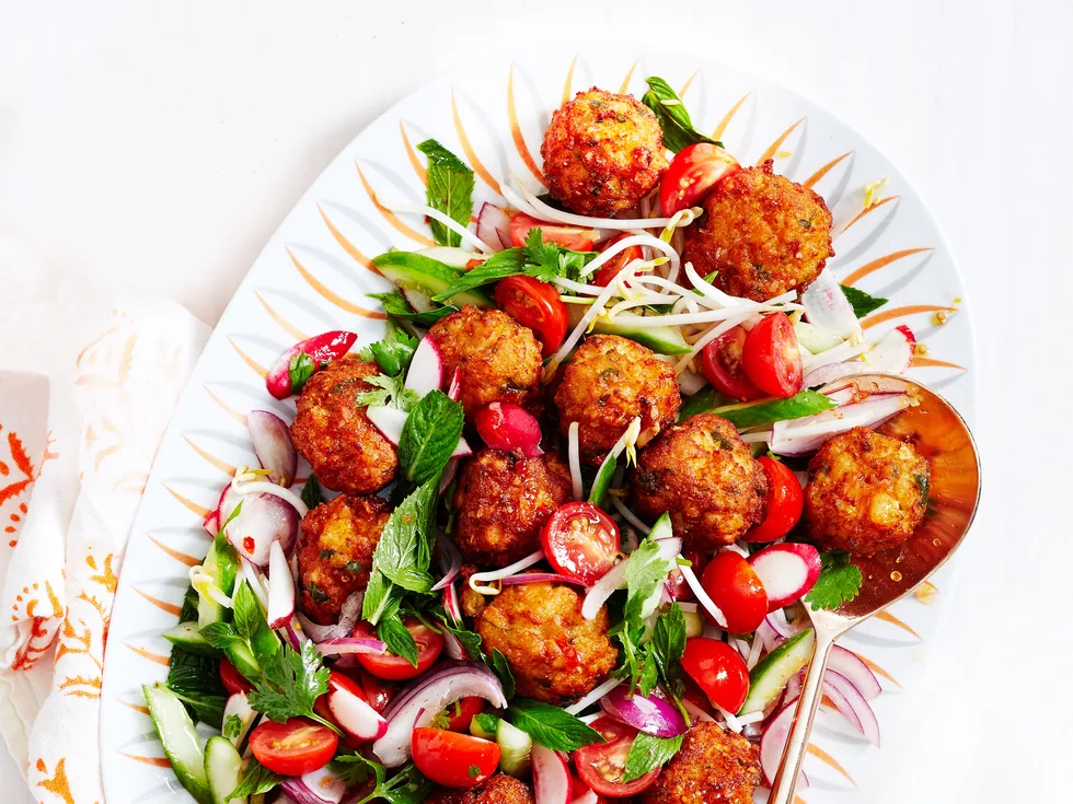 Warm fishcake salad