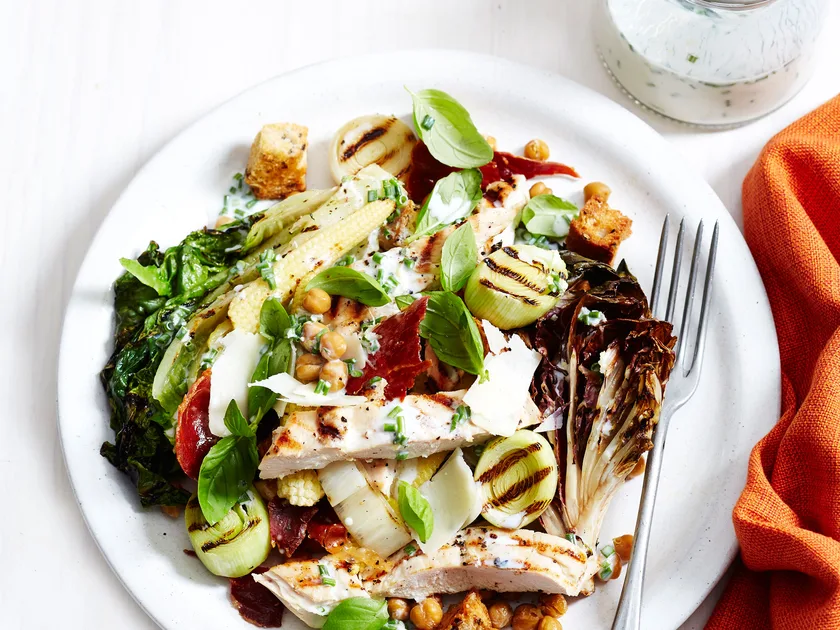 Grilled chicken salad with zingy buttermilk dressing