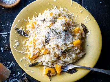 Pumpkin and crispy sage risotto