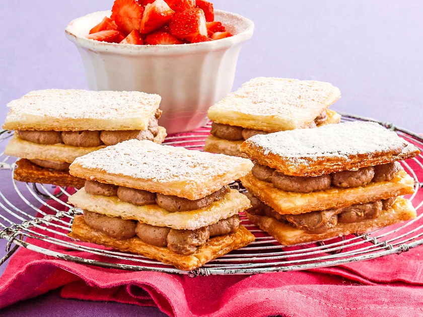 Layered chocolate vanilla custard slice (mille-feuille)