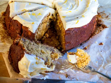 Parsnip golden syrup cake with lemon cream cheese icing