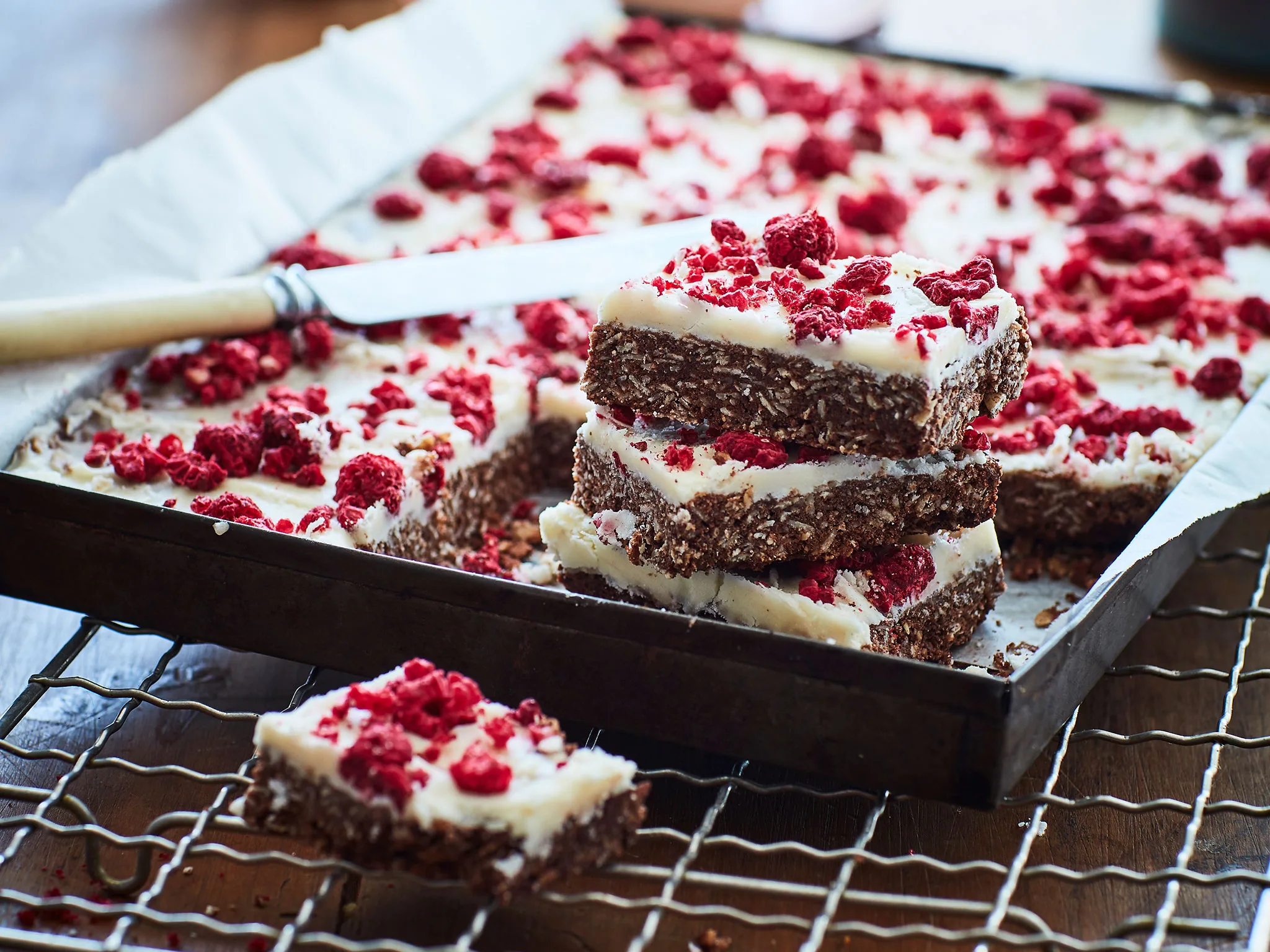 Chocolate and raspberry slice