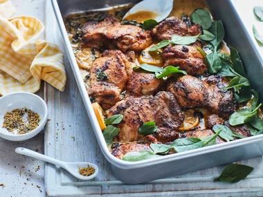 Creamy baked lemon pepper chicken thighs