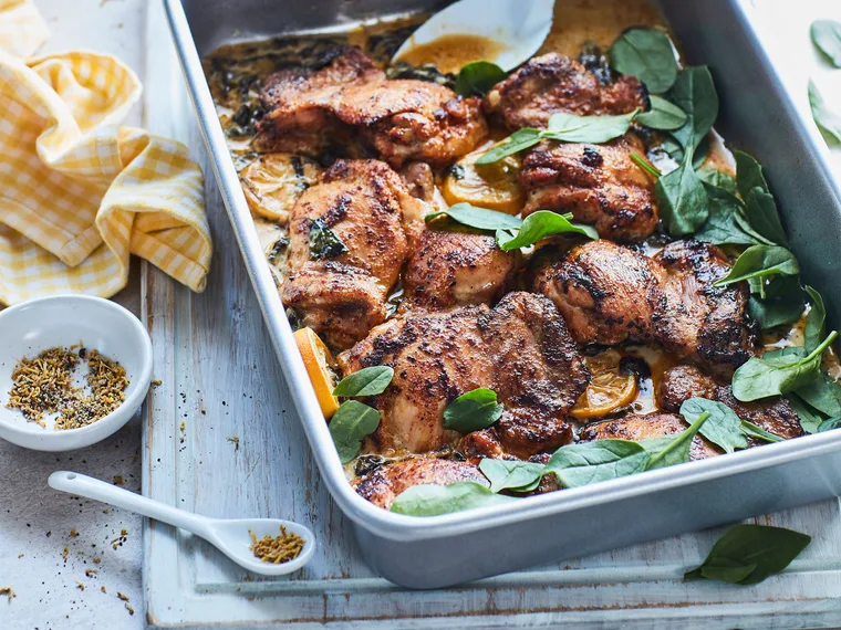 Creamy baked lemon pepper chicken thighs