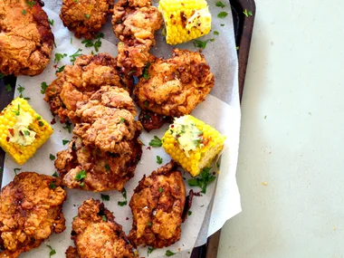 Crispy Southern fried chicken with chilli butter corn