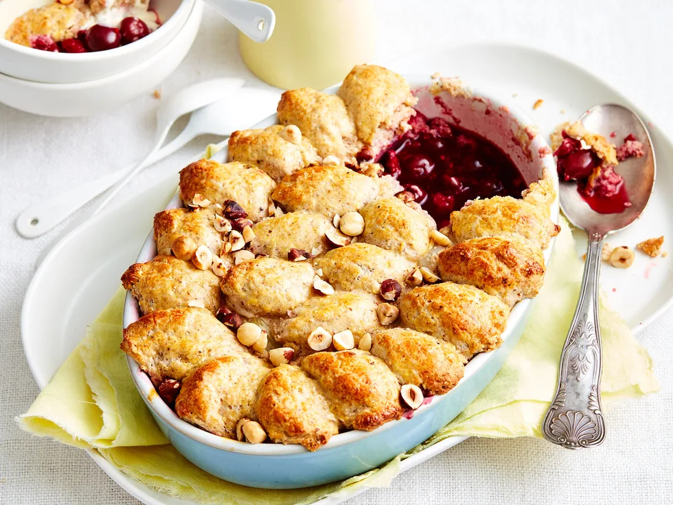Cherry and raspberry cobbler