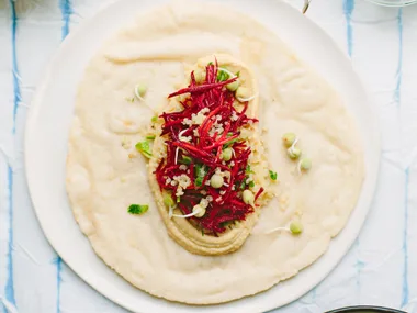 Vegetarian sprouted quinoa wraps with hummus
