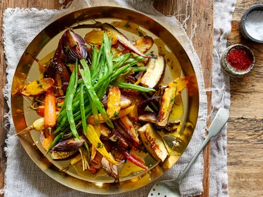 Roast vegetables with warm lemony saffron butter