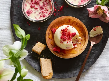 Rose water and raspberry panna cotta