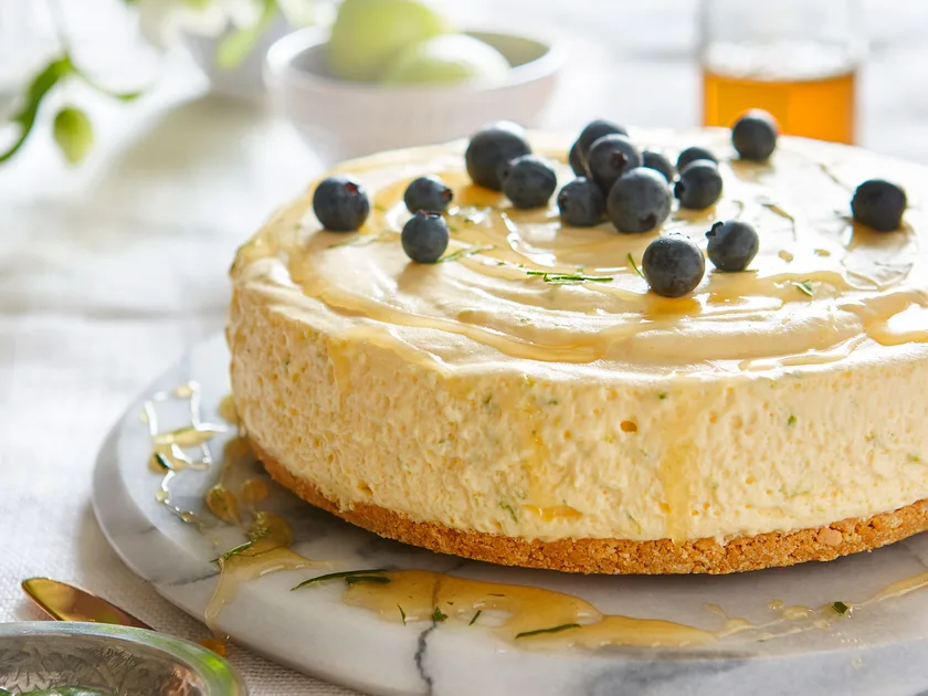 Lime chiffon mousse cake with honey and lime leaf syrup