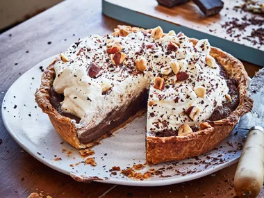 Chocolate custard and cream pie