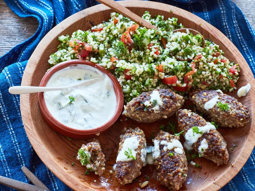 Lamb mince kibbeh and tabbouleh salad