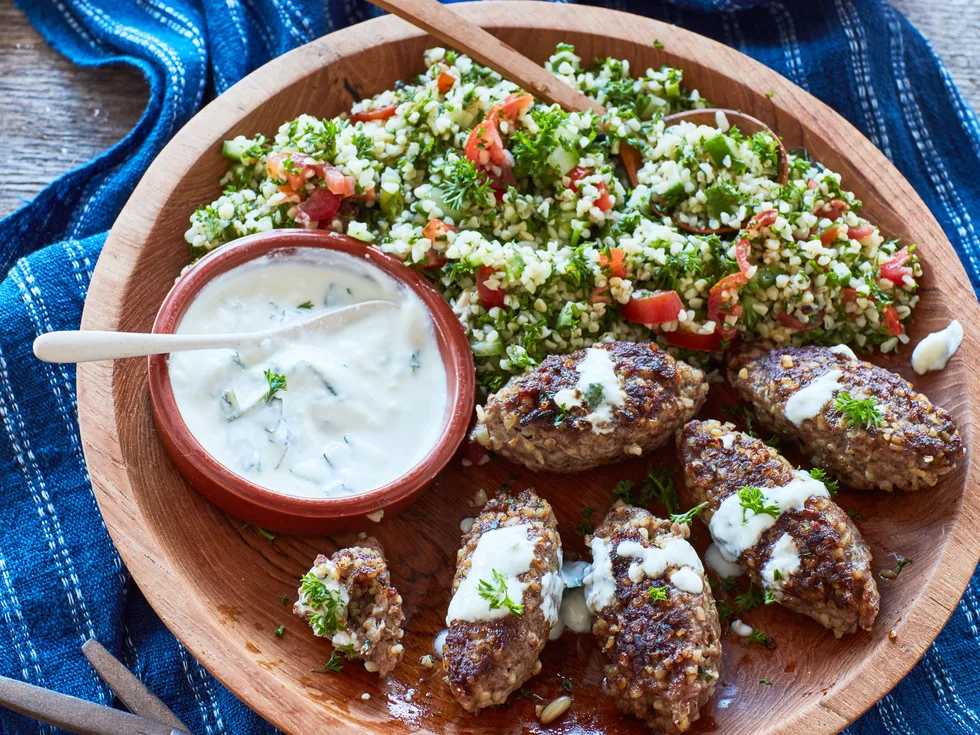 Lamb kibbeh and tabbouleh salad