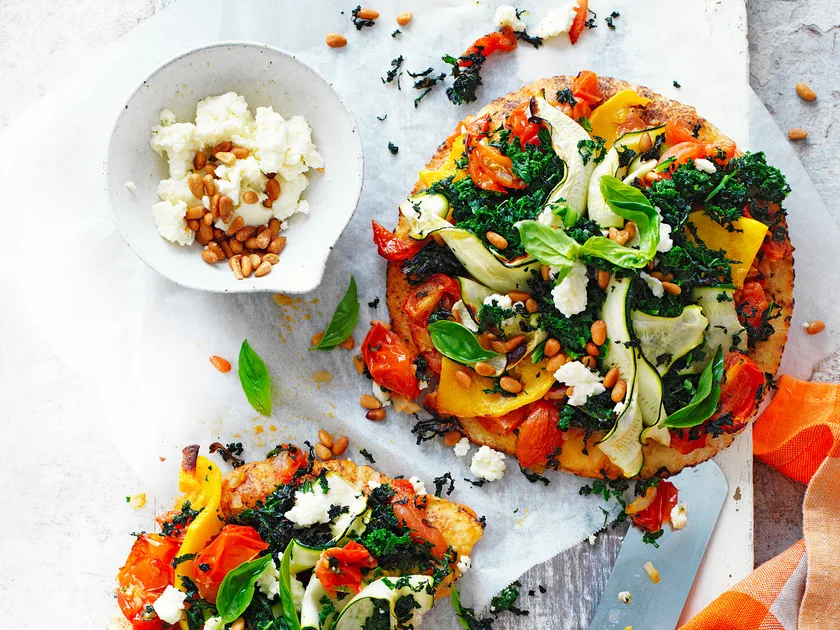 Easy pita bread pizzas with roast veges