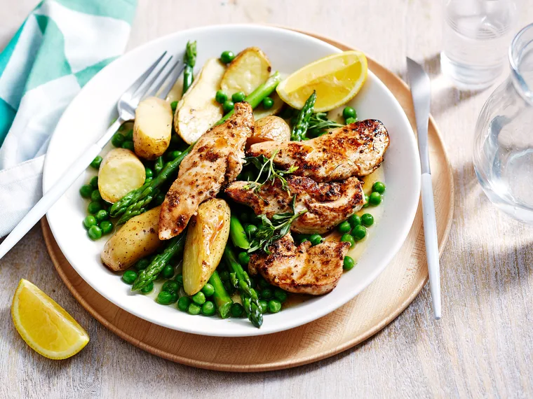 Honey and lemon chicken with braised veges