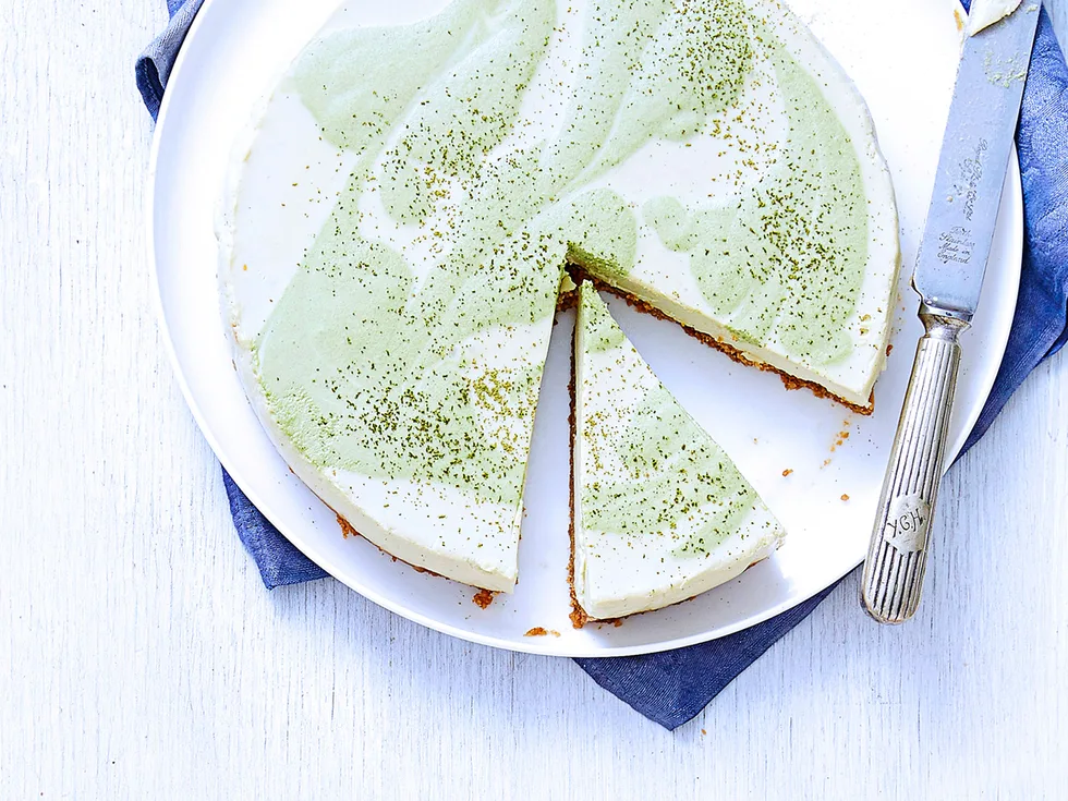 White chocolate and matcha cheesecake