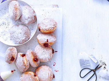 Earl grey tea and raspberry jam doughnuts
