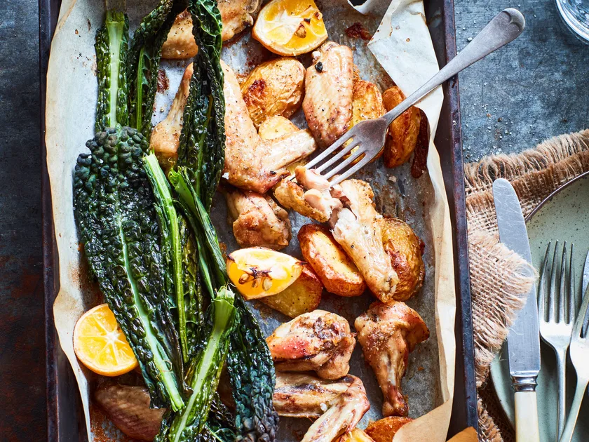Hayden’s roast chicken with potato, kale and lemon