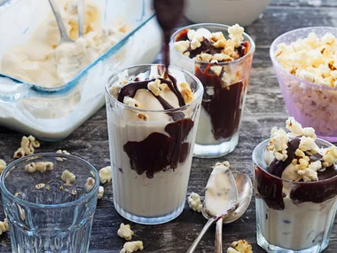 Hazelnut and hot fudge sundaes