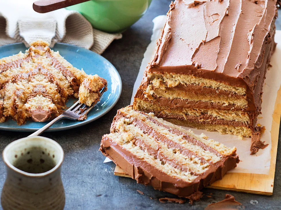 Rum and fudge layer cake