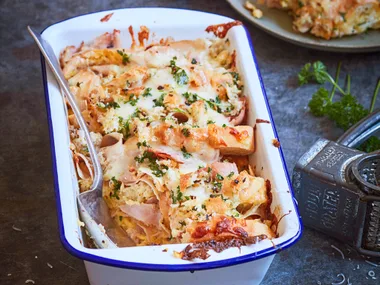 Ham and mustard savoury bread pudding