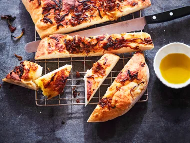 Onion marmalade focaccia-style bread