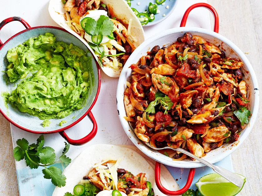 Leftover chicken and black bean chilli tortillas
