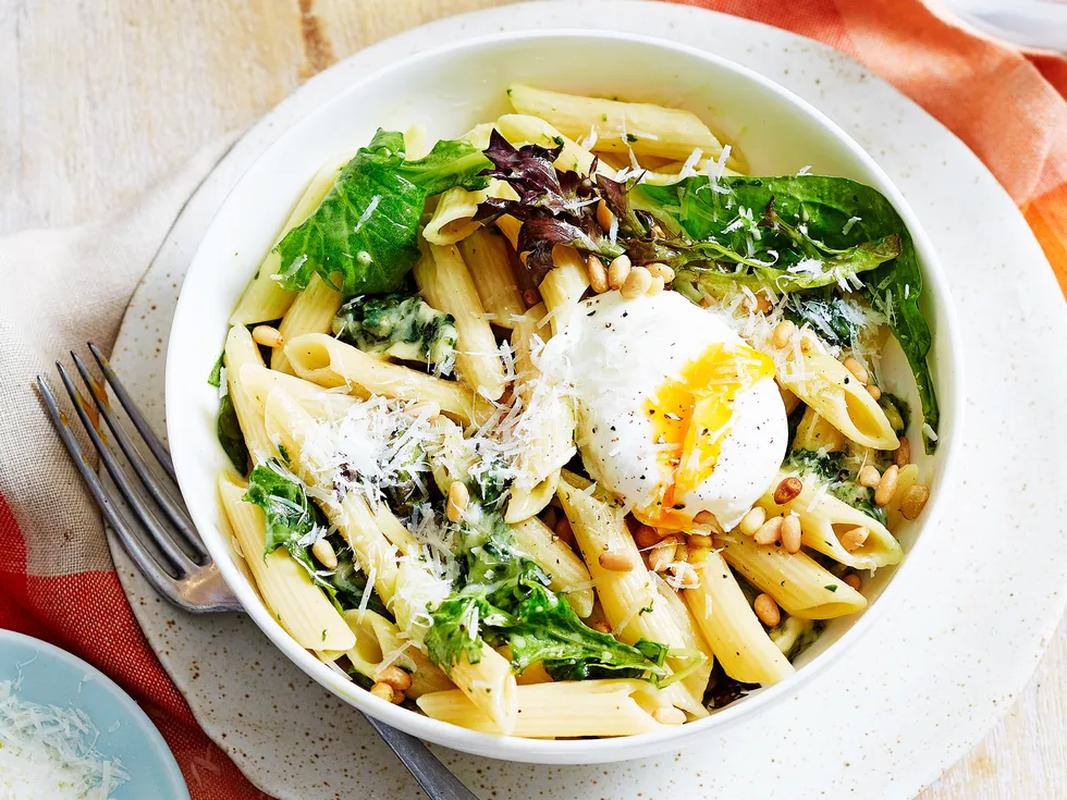 Creamy cheese ends and wilted salad pasta