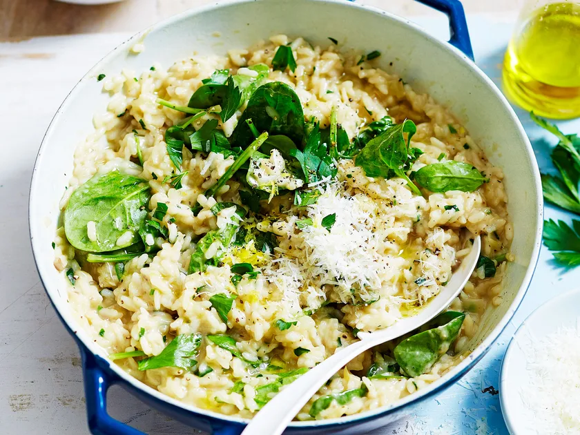 Risotto with leftover soup, spinach and parmesan