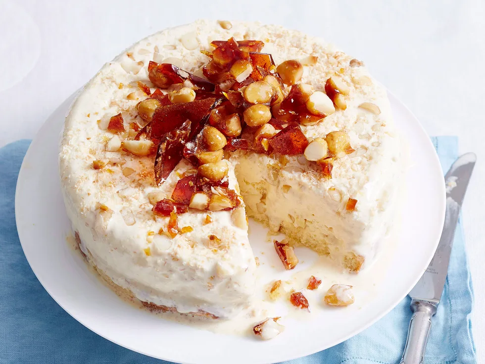 Honey, macadamia and madeira ice cream cake