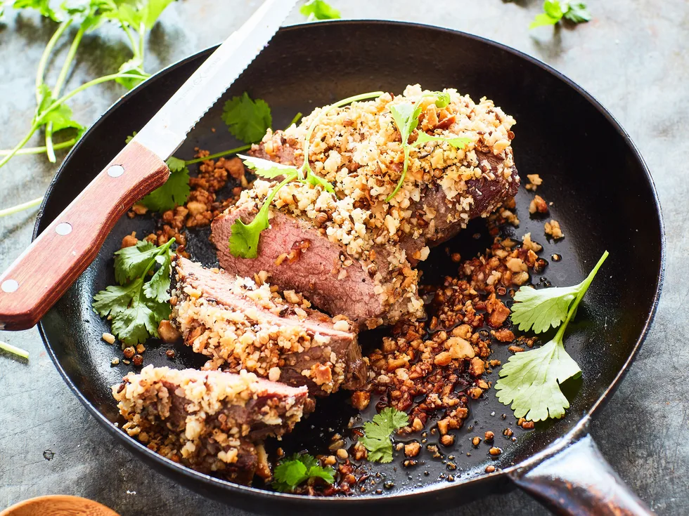Lamb rumps with dukkah crumbs
