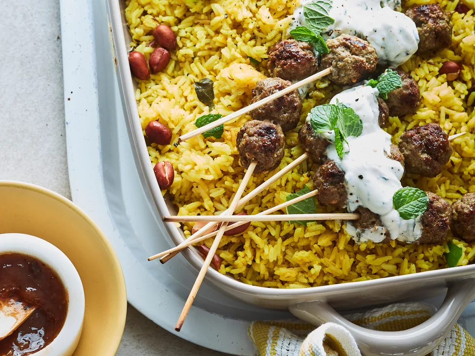 Lemon rice with spiced lamb meatballs