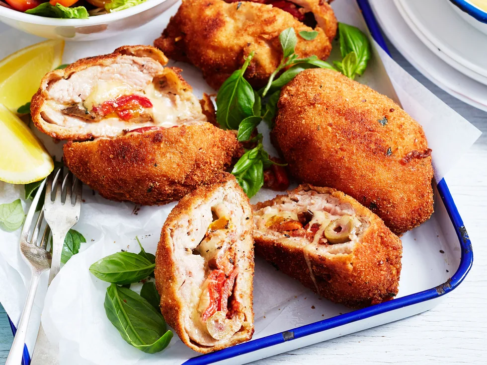 Gluten-free antipasto-stuffed veal schnitzel
