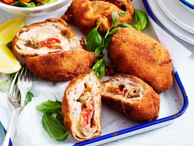 Gluten-free antipasto-stuffed veal schnitzel