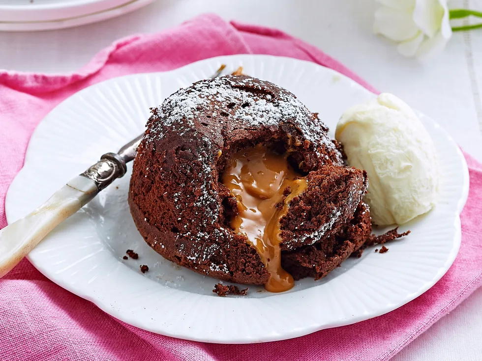 Chocolate caramel molten lava pudding