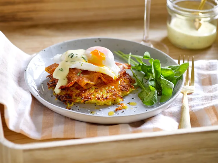 Parsnip and potato rosti with rosemary hollandaise