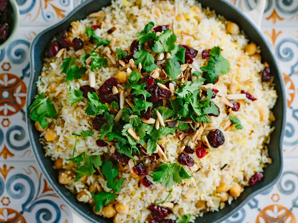 Spiced chickpea, saffron and cranberry pilau rice