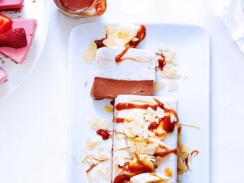 Dairy-free chocolate, almond and caramel ice cream