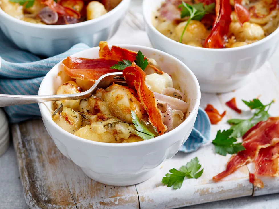 Potato gnocchi and onion gratin